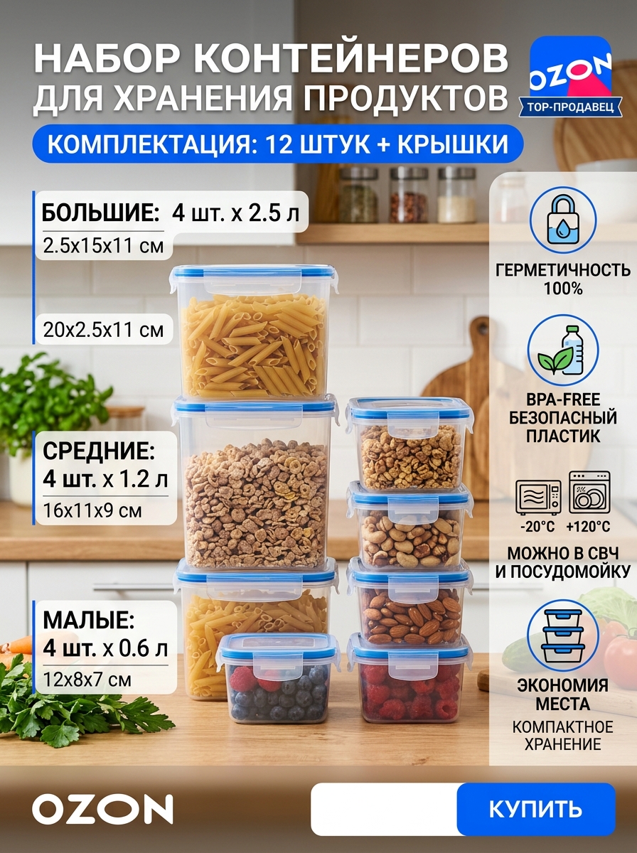 Карточка товара Ozon с набором контейнеров