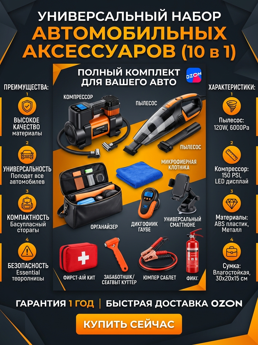 Карточка товара Ozon с автомобильными аксессуарами