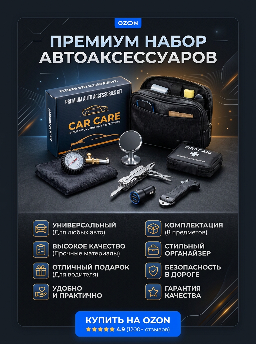 Карточка товара Ozon с набором автоаксессуаров