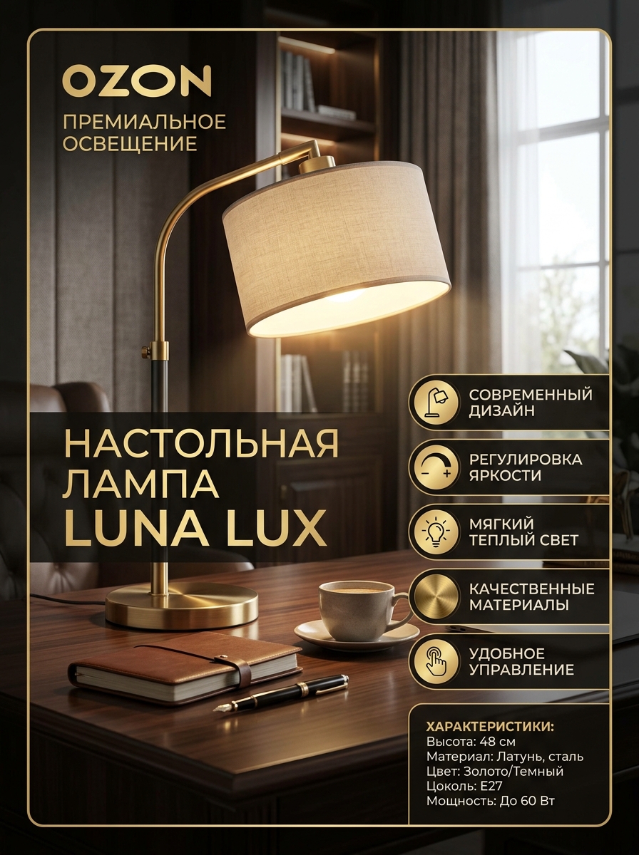 Карточка товара Ozon с настольной лампой