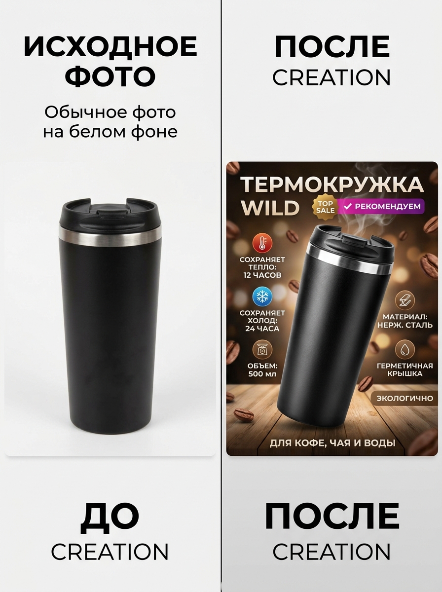 До и после создания карточки Wildberries нейросетью